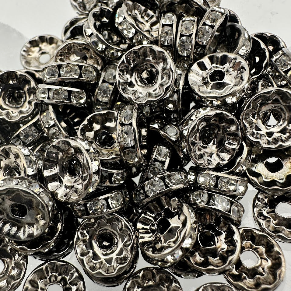 Gun Metal - 10mm Rhinestone Spacer