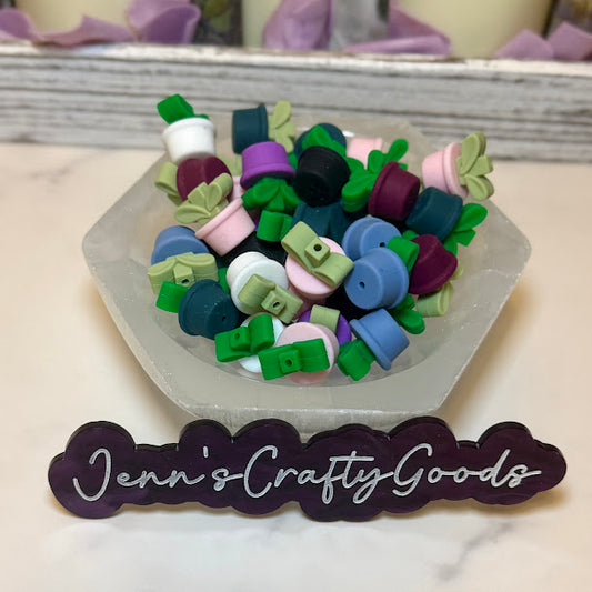 3D Flower Pot Silicone Focal Bead | Random Color Garden Craft Supplies