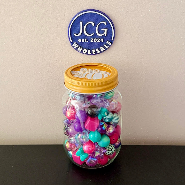 Acrylic Bead Scoop – Mason Jar w/ Fall Lid | 8 Scoops (~120 Beads, 10 oz)