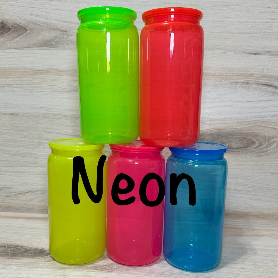 Blank 16oz Plastic Can Cup - Neon Colors