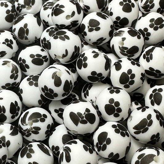 Paw Print -15mm Round Silicone