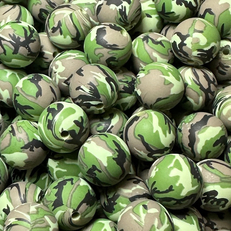 Green Camo - 15mm Round Silicone