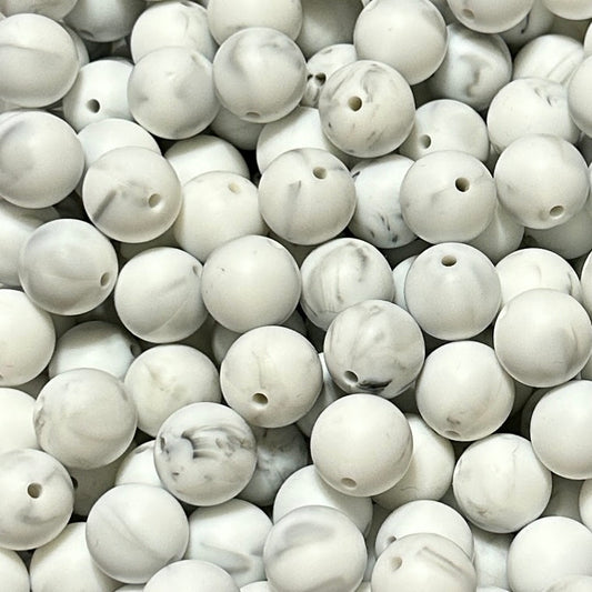 White Marble -15mm Round Silicone