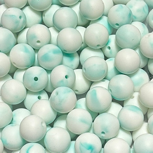 Cyan Marble - 15mm Round Silicone