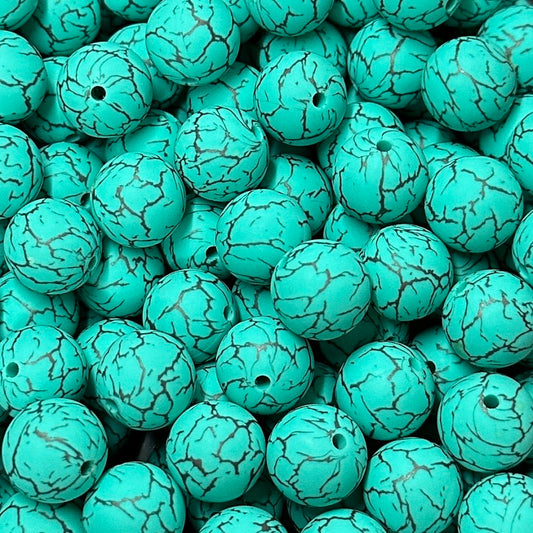 Turquoise Crackle - 15mm Round Silicone