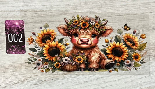 Highland Cow Floral Crown - UV DTF Wrap